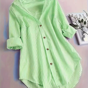 Blusa mujer verde a rayas manga corta